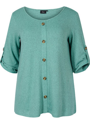 Blouse à boutons et manches 3/4, Dusty Jade Green M., Packshot image number 0