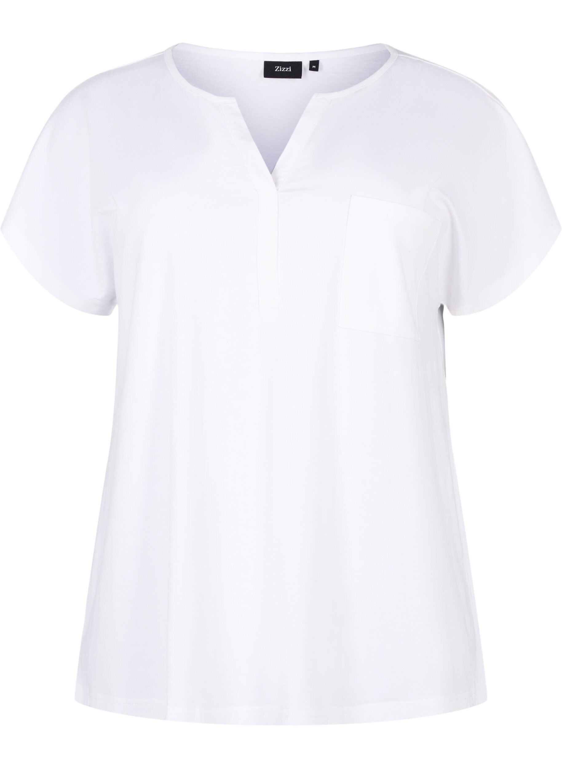 ZizziT-shirt met V-hals en borstzakje, Bright White, Packshot image number 0