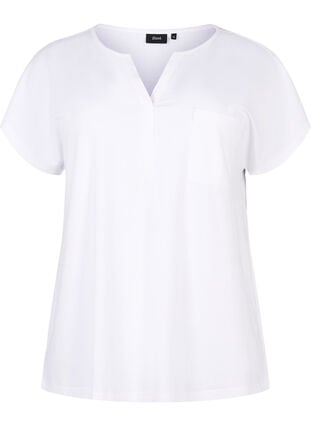 T-shirt met V-hals en borstzakje, Bright White, Packshot image number 0