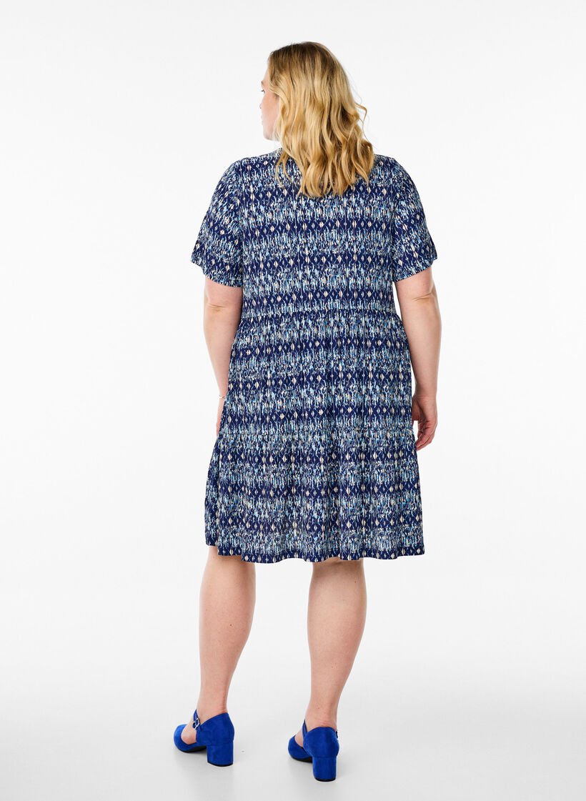 Jurk met patroon en panelen, Blauw, Model image number 2