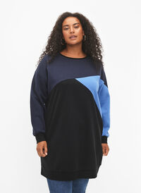 Lang sweatshirt met colorblock, Night S. Color Block, Model