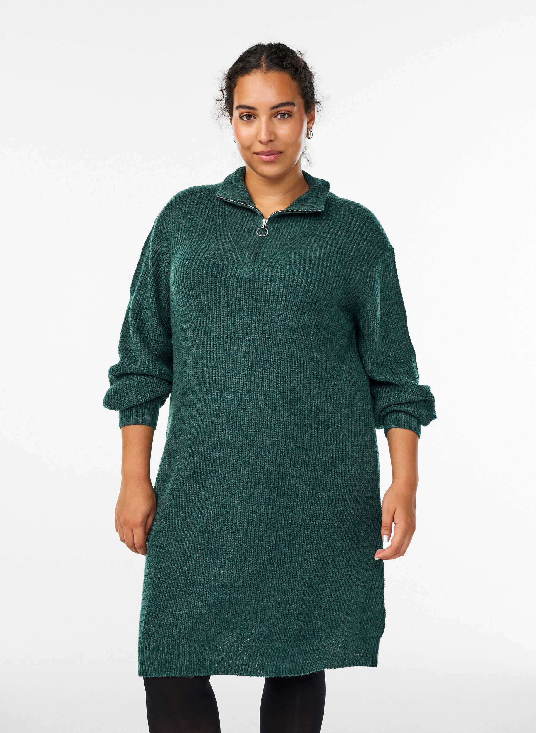 Zizzi FLASH - Robe courte en maille avec col montant, Vert, Model image number 0