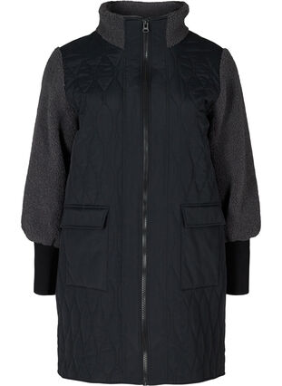 Gewatteerde jas met teddy en zakken, Black Comb, Packshot image number 0