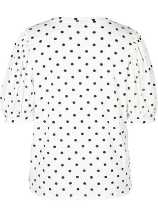 T-shirt à pois avec manches bouffantes, White w. Black Dots, Packshot image number 1