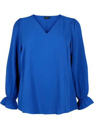V-hals blouse met lange mouwen, Mazarine Blue, Packshot image number 0