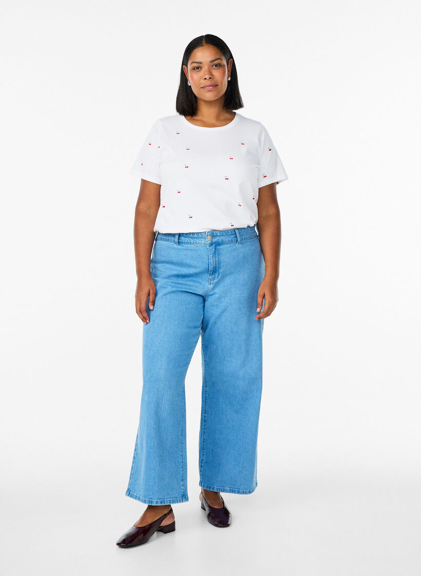 T-shirt in biologisch katoen met geborduurde motieven, Wit, Model image number 1