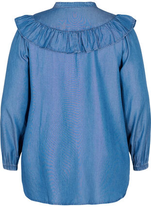 Chemise à manches longues avec volants en lyocell (TENCEL™), Blue denim, Packshot image number 1