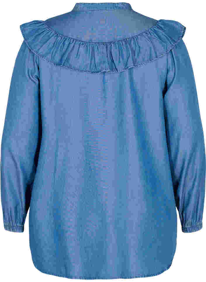 Overhemd met lange mouwen en ruches van lyocell (TENCEL™), Blue denim, Packshot image number 1