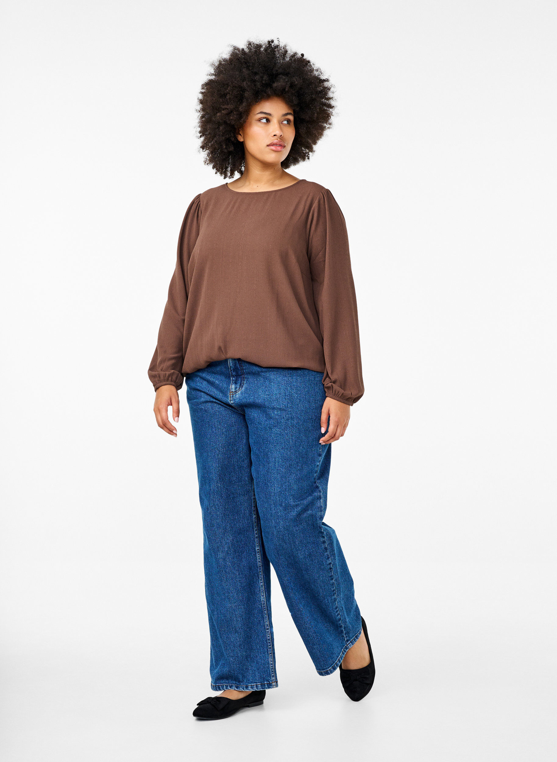 Zizzi Chemisier avec paillettes argent&eacute;es, Marron, Model image number 1