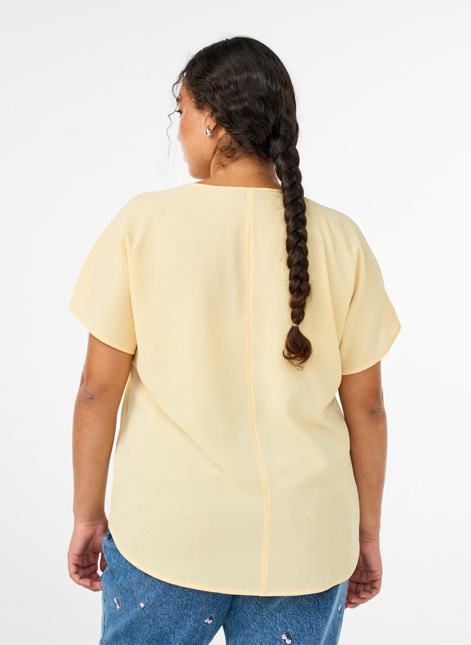 ZizziBlouse &agrave; manches courtes et encolure ronde, Jaune clair, Model image number 2