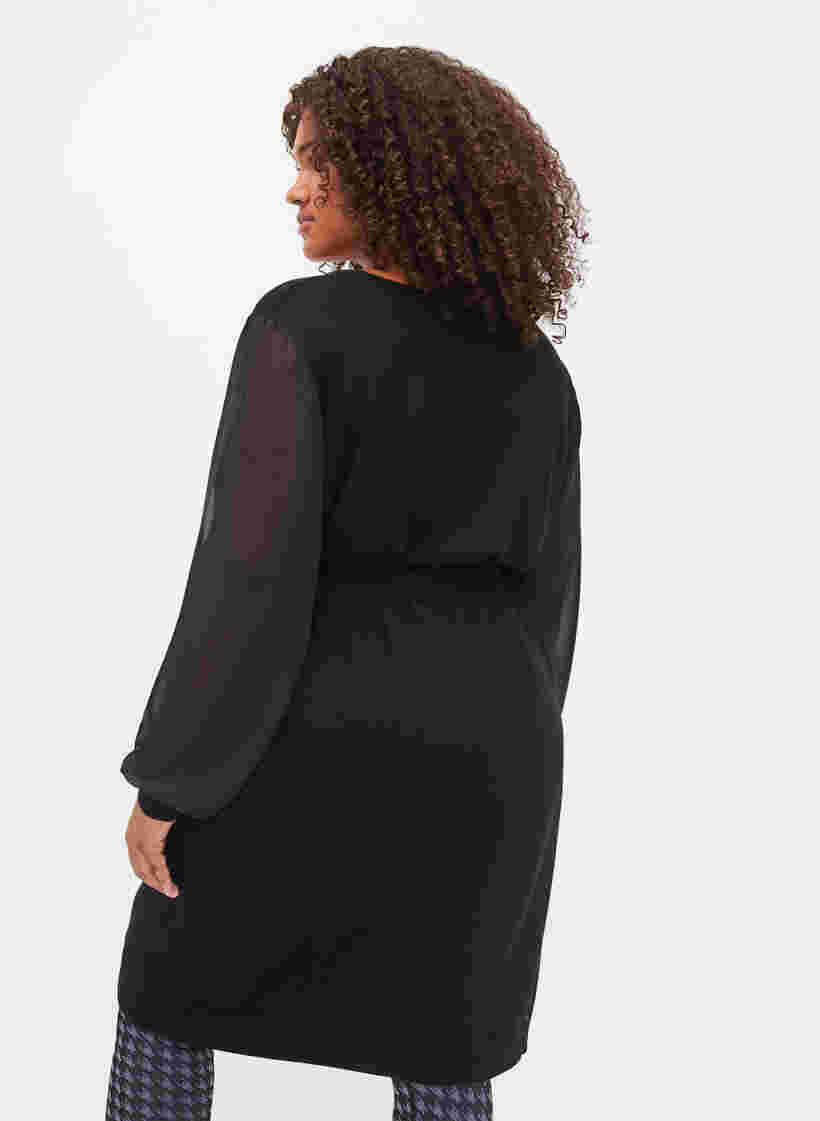 Gebreide jurk met transparante mouwen, Black, Model image number 1