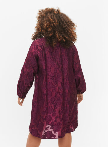 Lange jacquard shirt, Dark Purple, Model image number 1