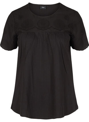 Blouse manches courtes avec broderie anglaise, Black, Packshot image number 0