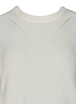Pull en tricot à manches longues avec un motif de trous, Cloud Dancer Mel., Packshot image number 2