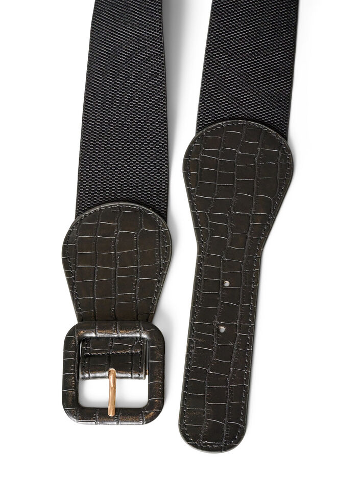 Elastische tailleband met krokodillendetail, Zwart, Packshot image number 1