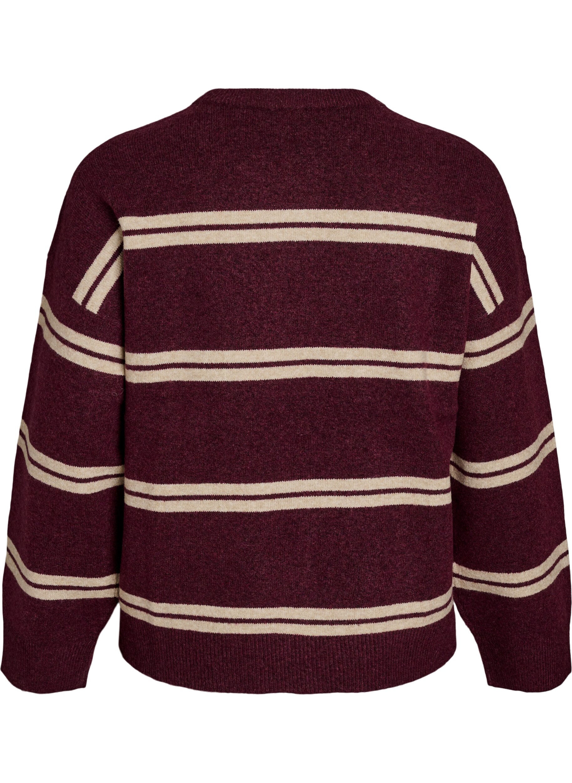 ZizziBlouse en maille avec doubles rayures contrastantes, Bordeaux, Packshot image number 1