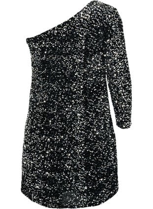 Korte one-shoulder jurk met pailletten, Black/Silver Sequins, Packshot image number 1