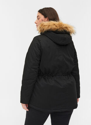 Short parka jacket with faux-fur hood, Black, Model image number 1