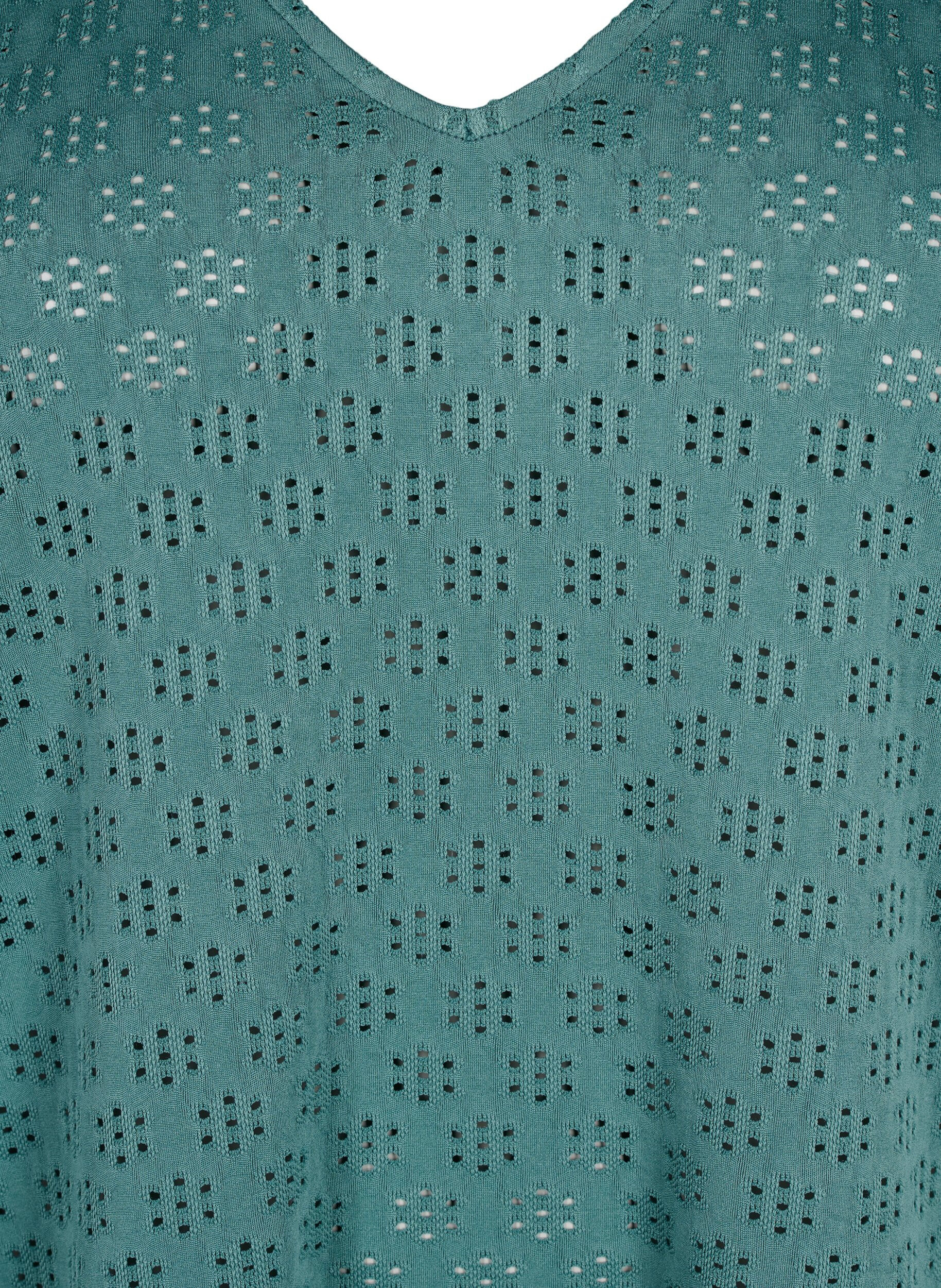 Zizzi Chemisier &agrave; col en V avec motif &agrave; trous, Sea Pine, Packshot image number 2