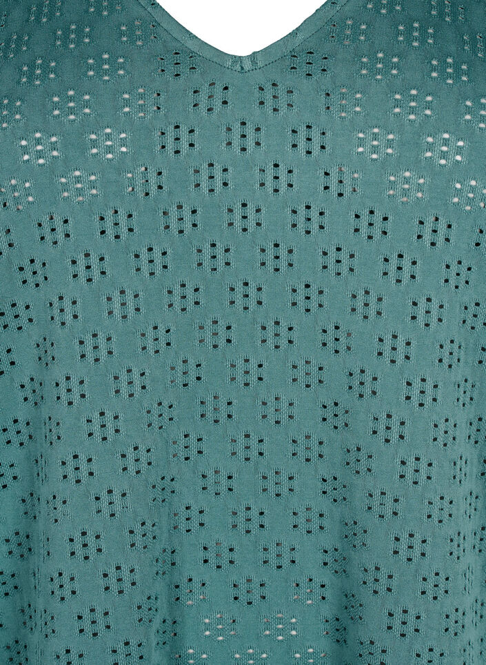 Blouse met V-hals en gaatjespatroon, Sea Pine, Packshot image number 2