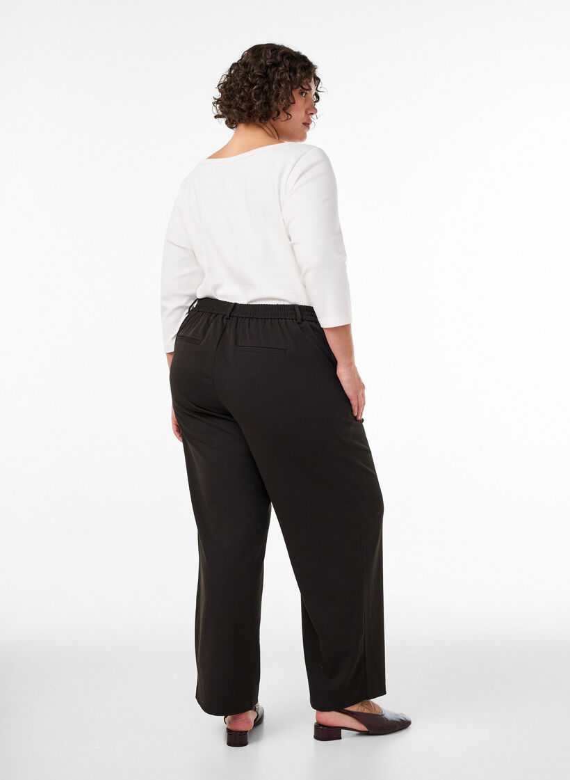 Pantalon de costume taille haute coupe droite, Noir, Model image number 1
