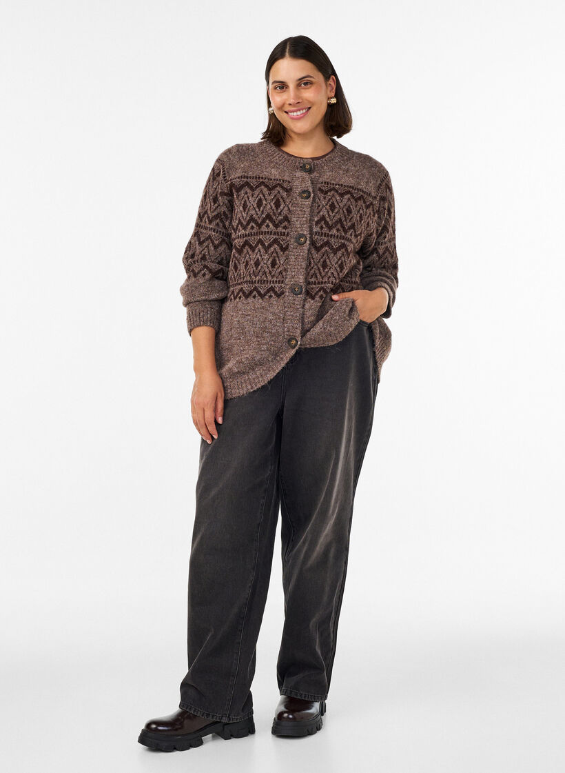 Cardigan &agrave; motif jacquard, Marron, Model image number 1