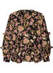 Blouse avec imprim&eacute; floral et volants, Noir, Packshot image number 0