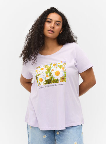 Katoenen t-shirt met a-lijn en print, Thistle Fl. Picture, Model image number 0