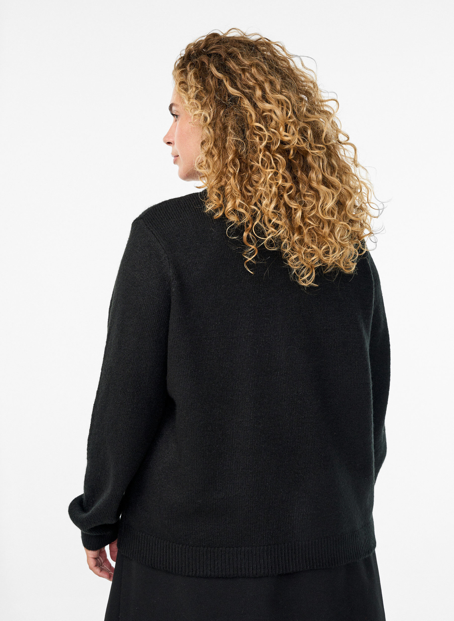 ZizziGebreide cardigan met parelknopen, Zwart, Model image number 2