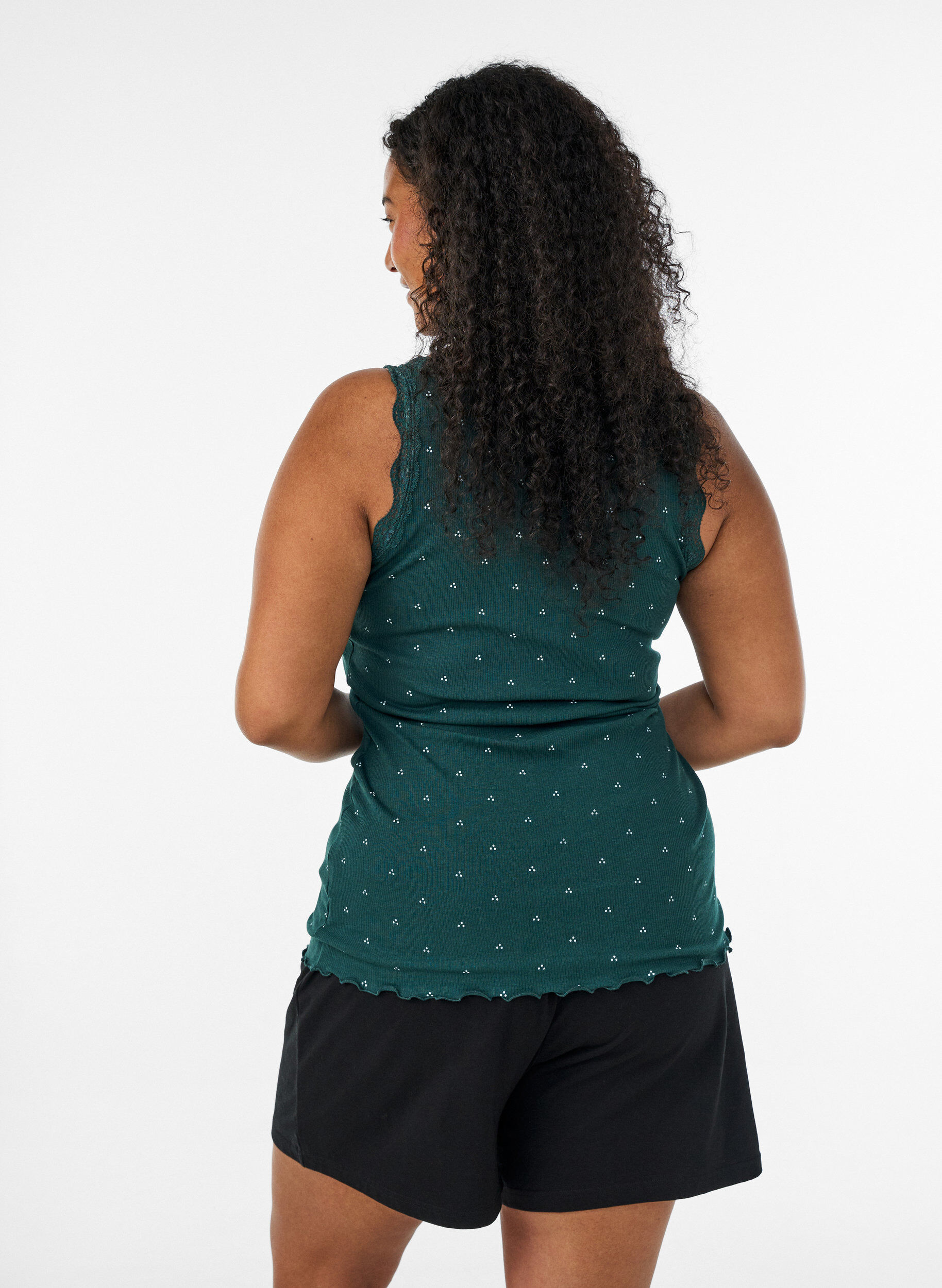 ZizziTop met print en kanten rand, Groen, Model image number 2