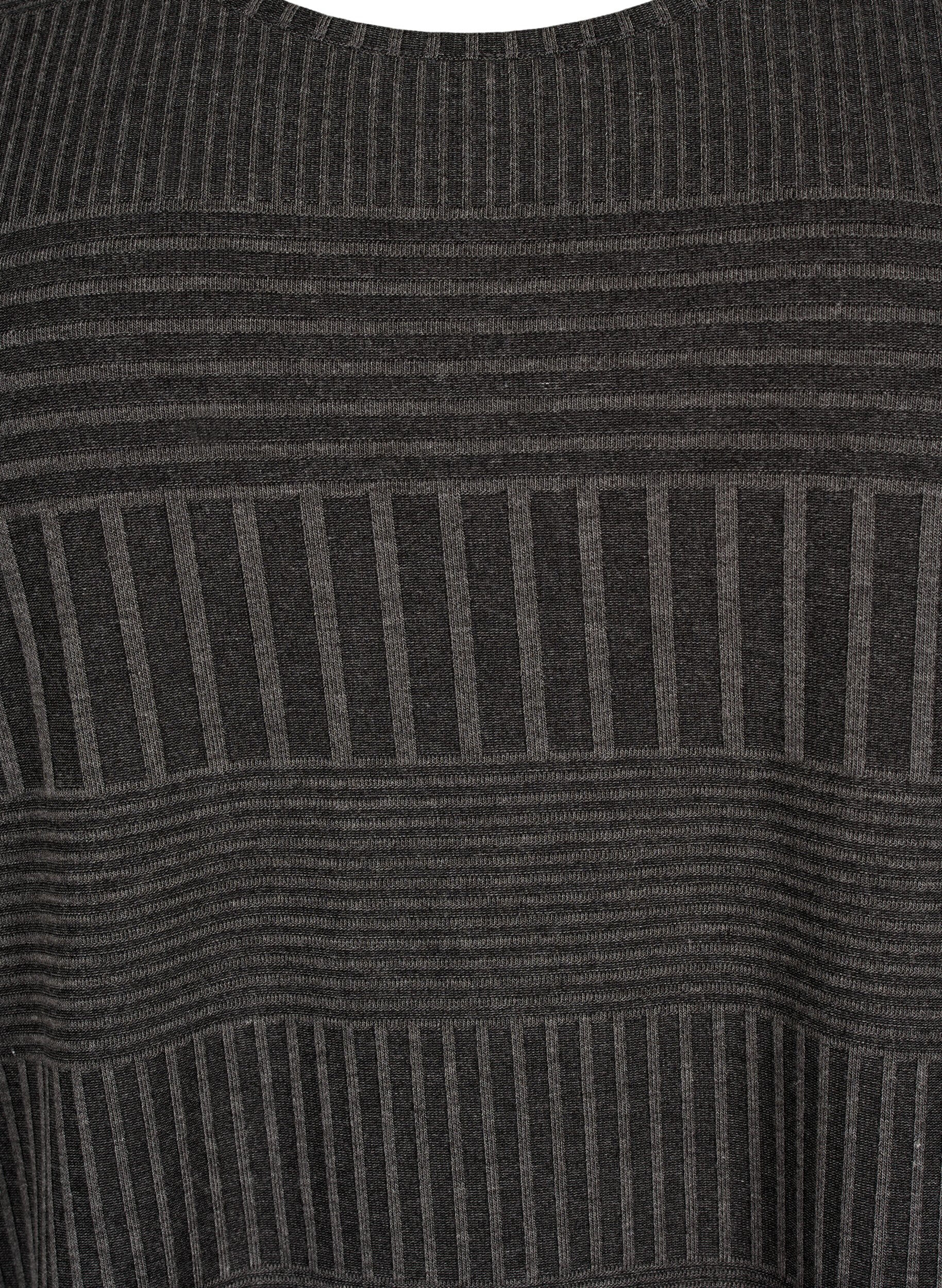 Zizzi Blouse avec manches 3/4 et motif ray&eacute;, Dark Grey Melange, Packshot image number 2