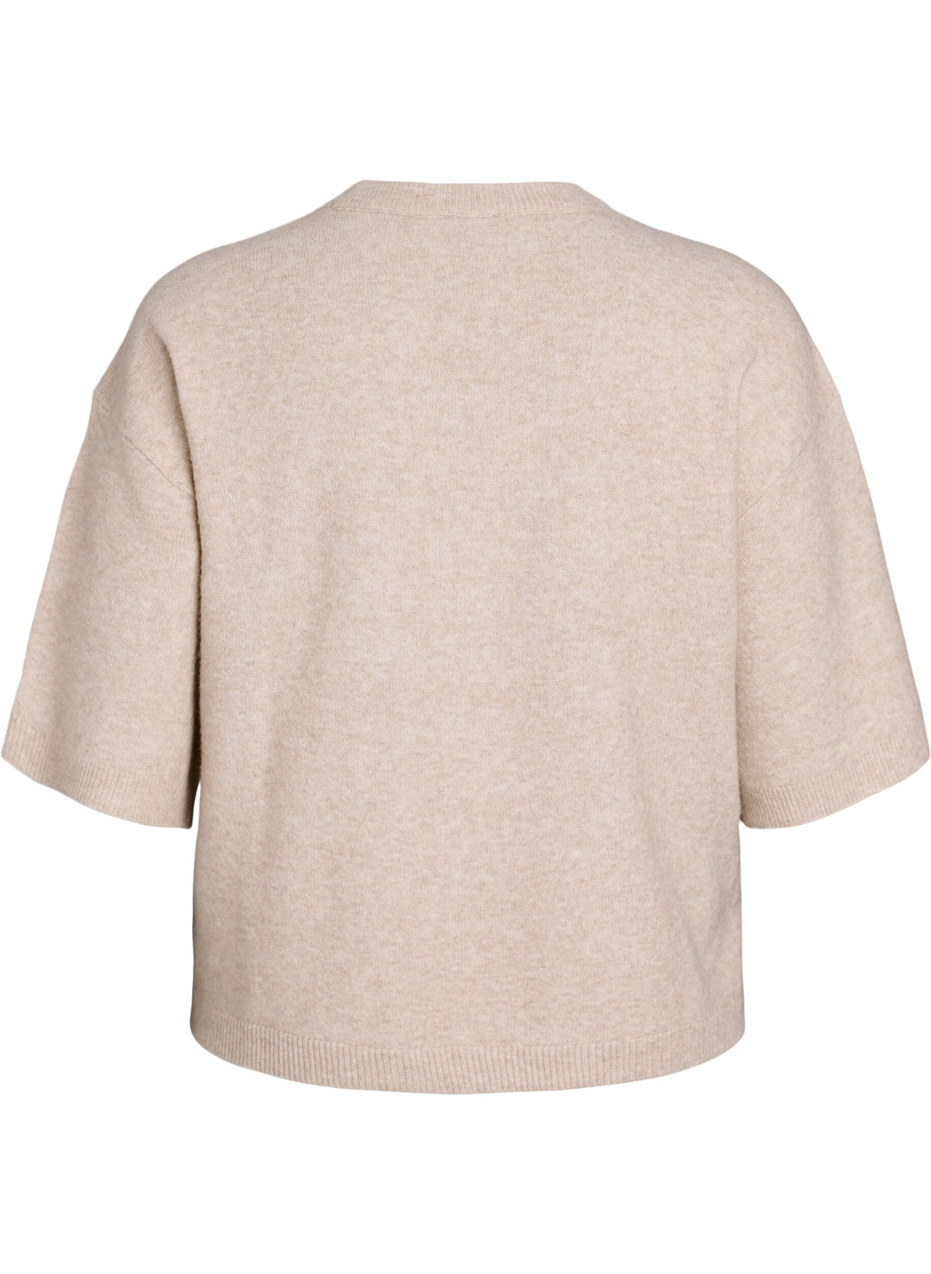 ZizziLos gebreide shirt met korte mouwen, Beige, Packshot image number 1