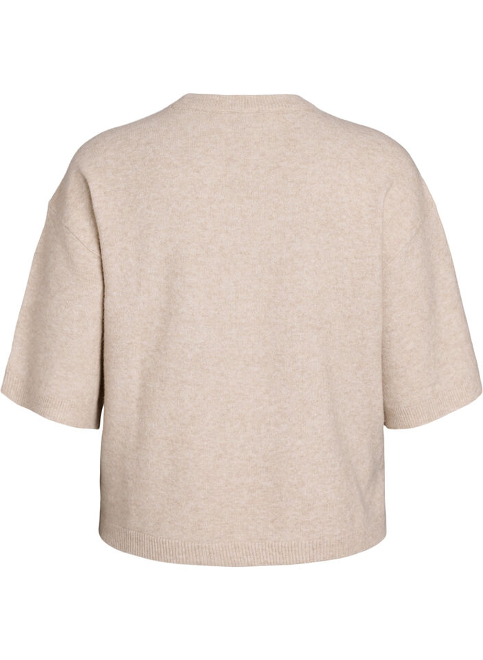 Los gebreide shirt met korte mouwen, Beige, Packshot image number 1