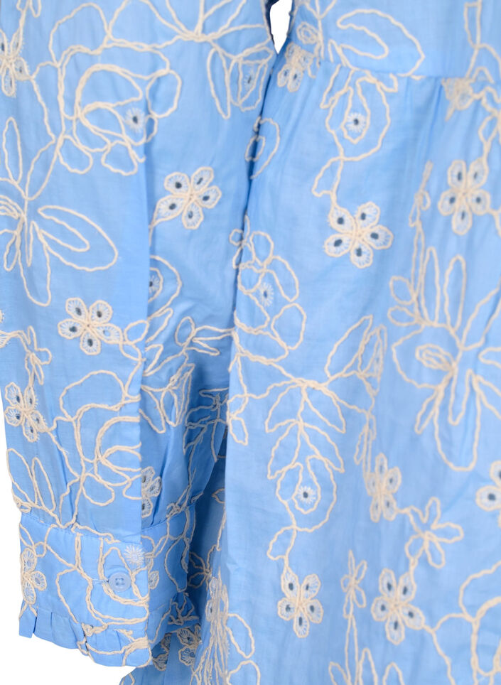 Jurk met geborduurde bloemen en lange mouwen, Blauw, Packshot image number 3