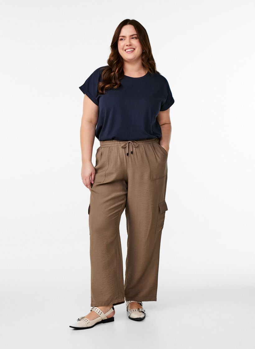 T-shirt met korte mouwen van katoenmix, Blauw, Model image number 1