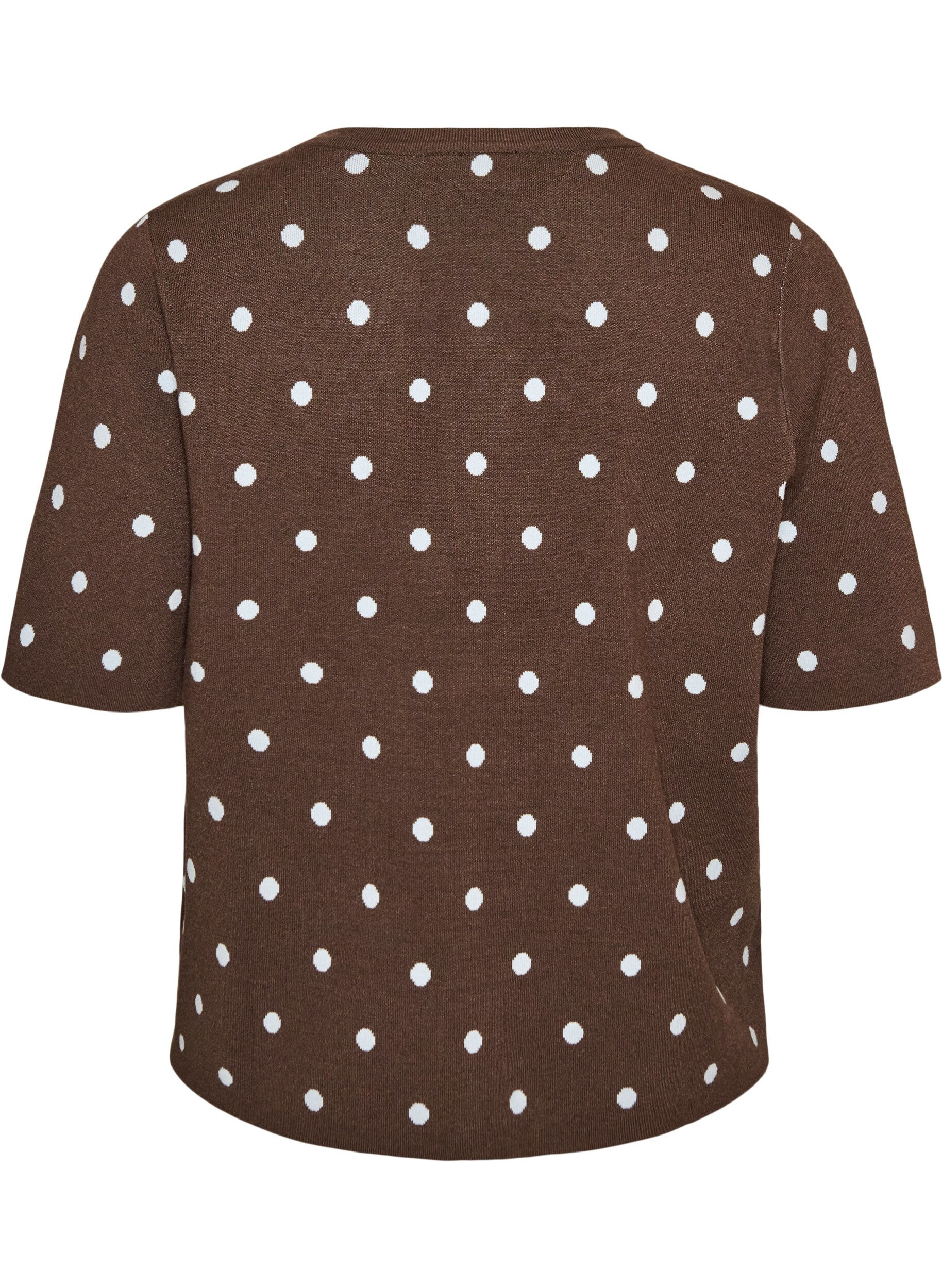ZizziGebreide blouse met korte mouwen en stippen, Bruin, Packshot image number 1