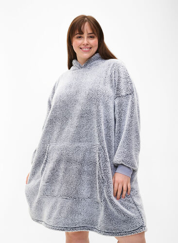 Robe en peluche surdimensionnée avec poche, Grey Melange, Model image number 0