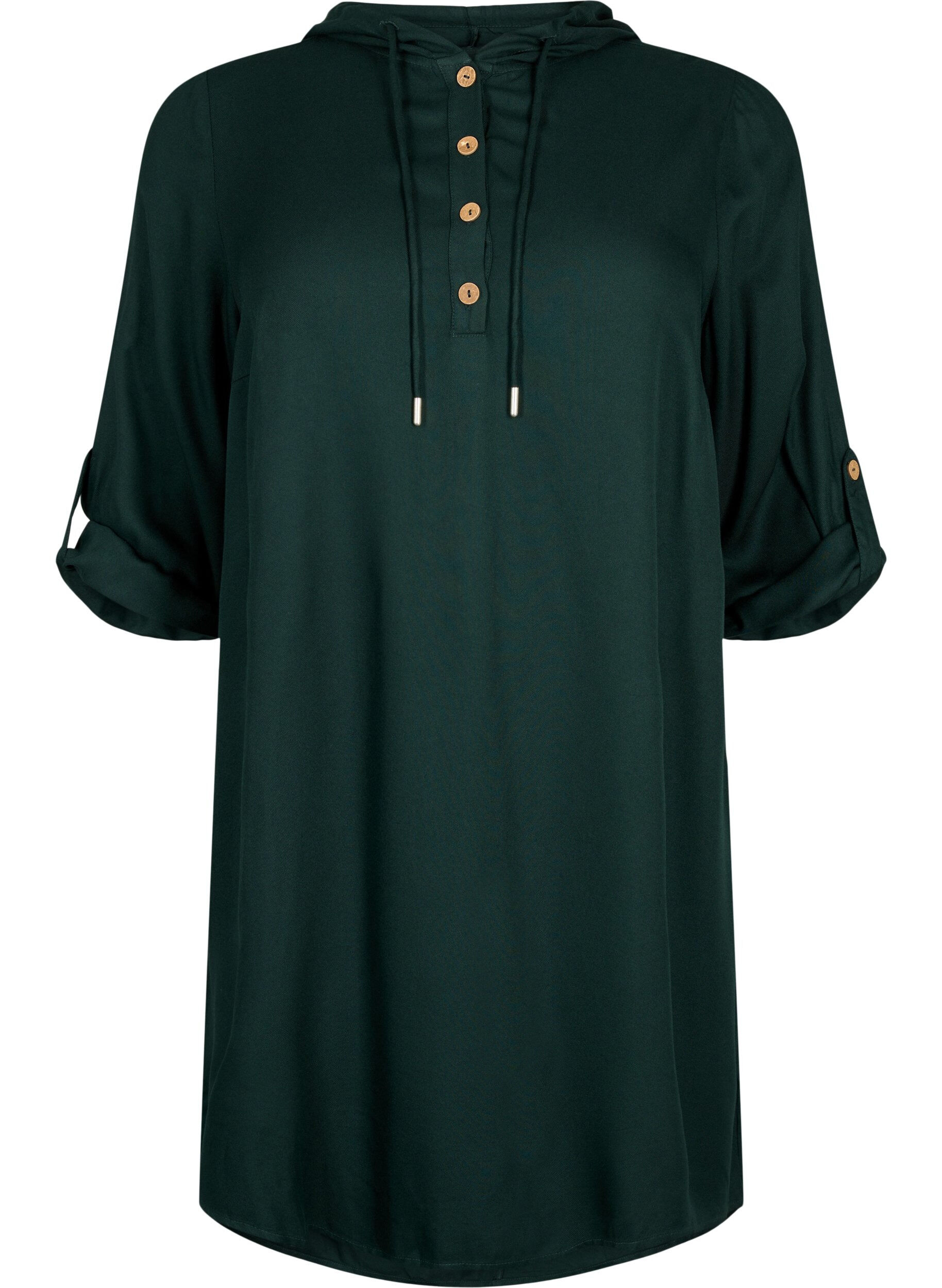 Zizzi Tunique en viscose avec capuche, Scarab, Packshot image number 0