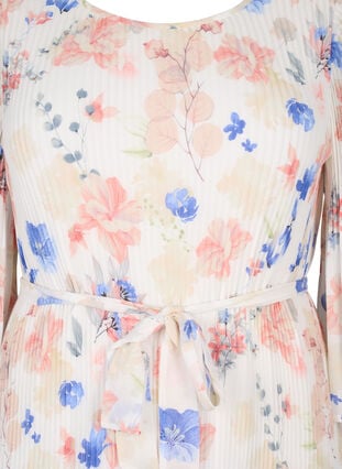 Robe plissée imprimée avec lien à nouer, White/Blue Floral, Packshot image number 2