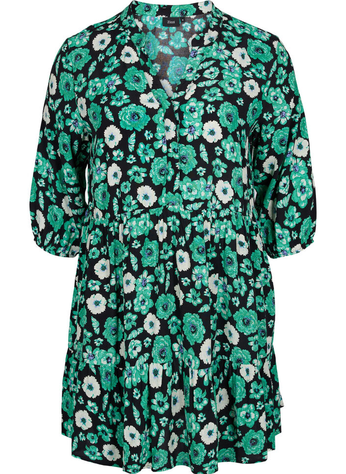 Gebloemde tuniek in viscose, Green Flower AOP, Packshot image number 0