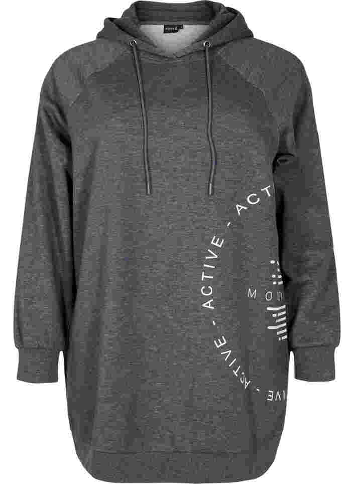Lang sweatshirt met capuchon en print, Dark Grey Melange, Packshot image number 0