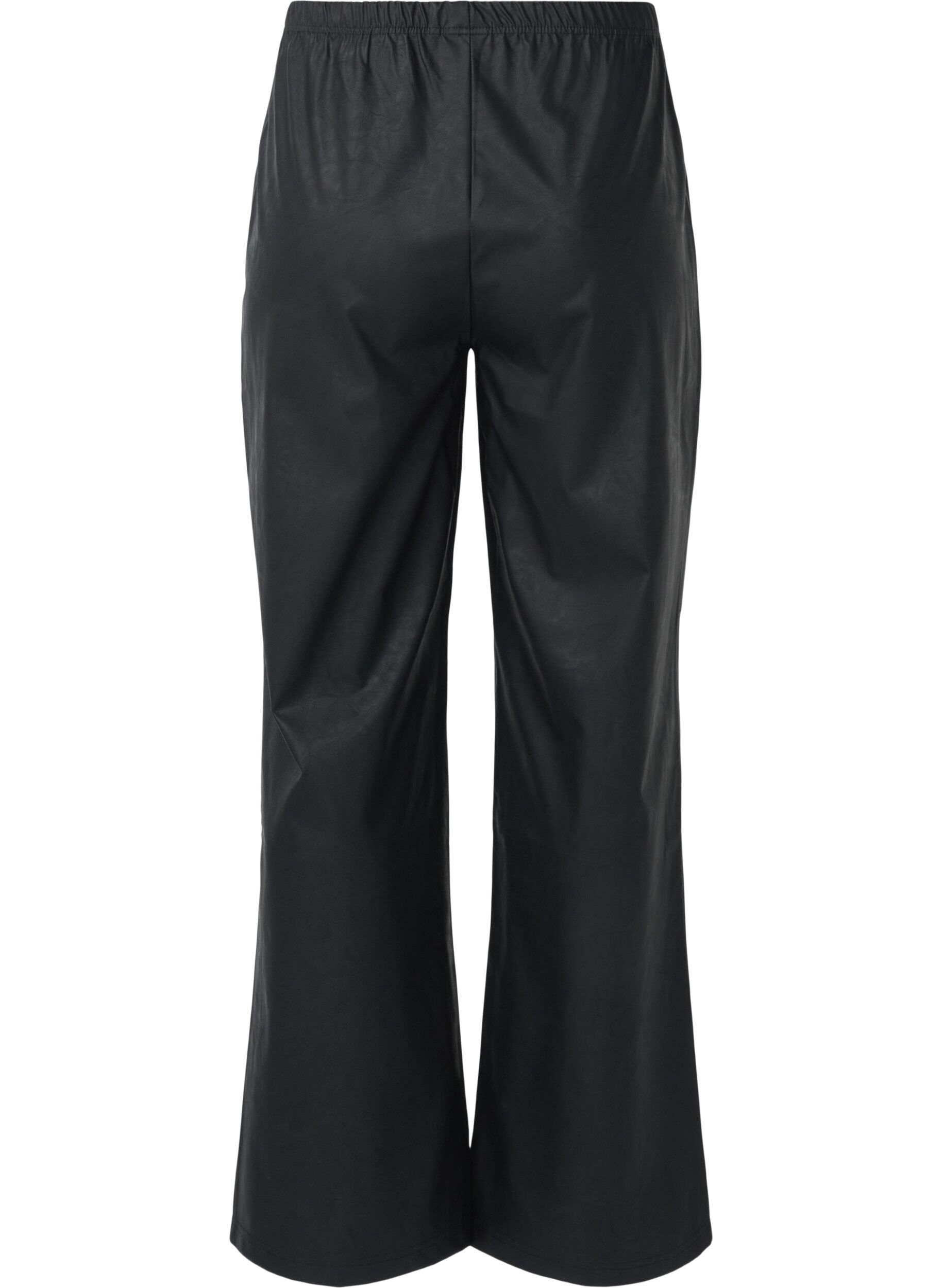 ZizziLosse imitatielederen broek met elastische tailleband, Black, Packshot image number 1