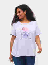 T-shirt en coton à col rond et imprimé, Lavender FACE, Model