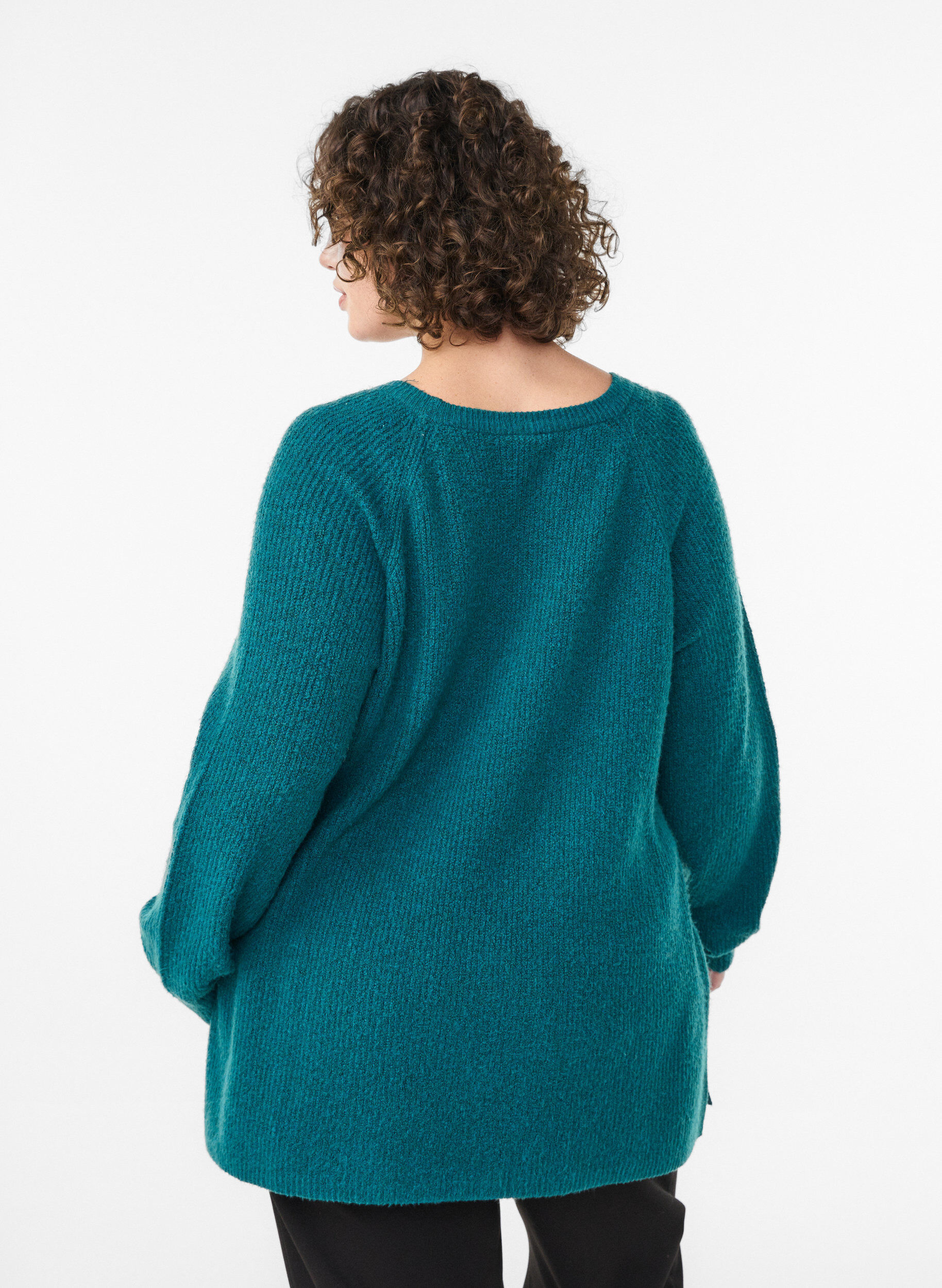 ZizziPull en maille &agrave; motif diagonal et manches raglan, Vert, Model image number 2