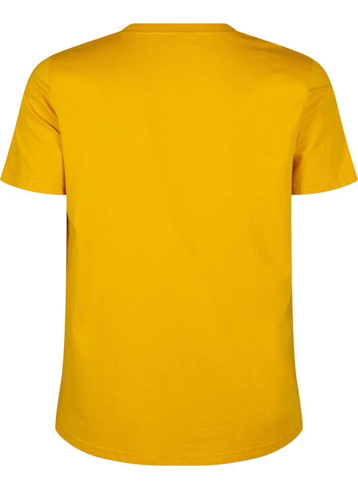 T-shirt basique en coton à col rond, Jaune, Packshot image number 1