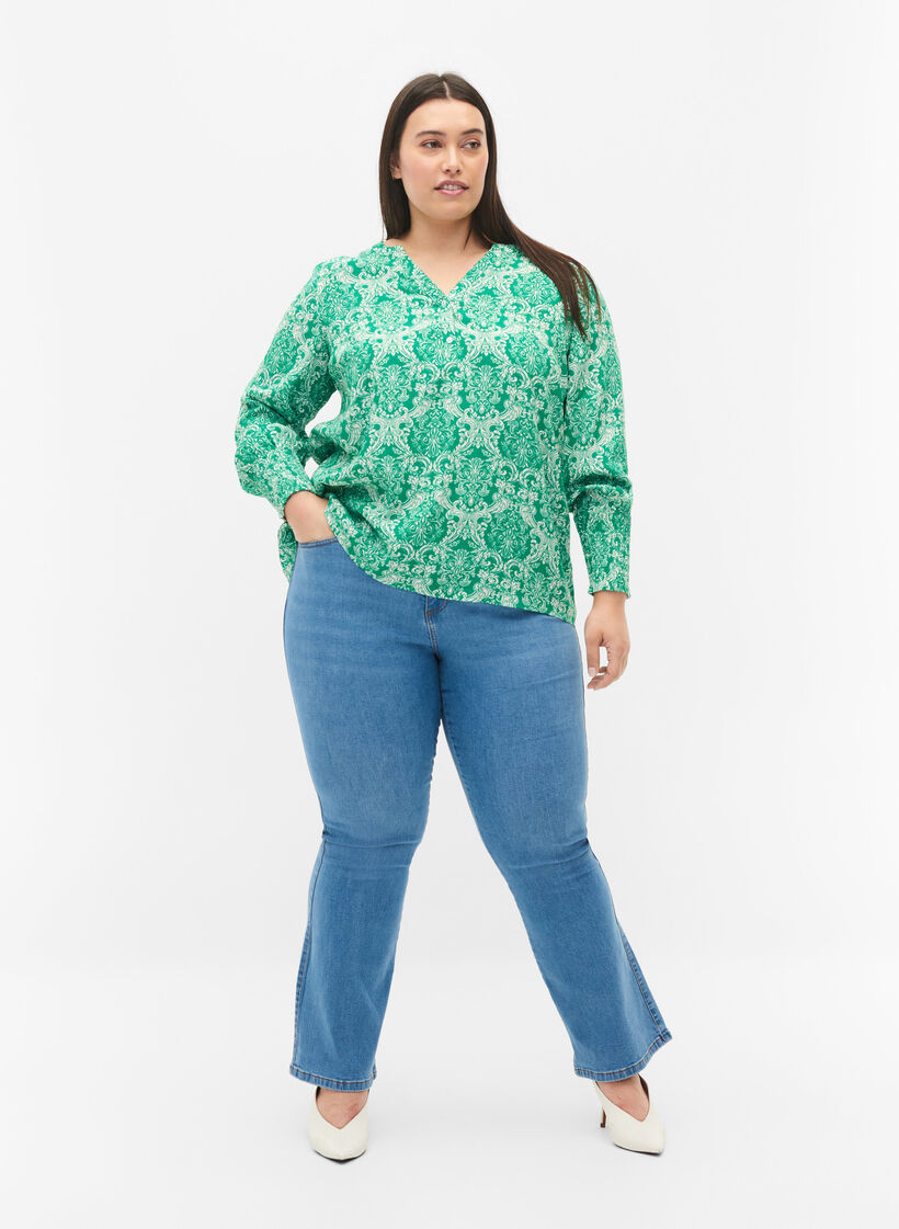 Bedrukte viscose top met smok, Jolly Green Oriental, Model image number 2