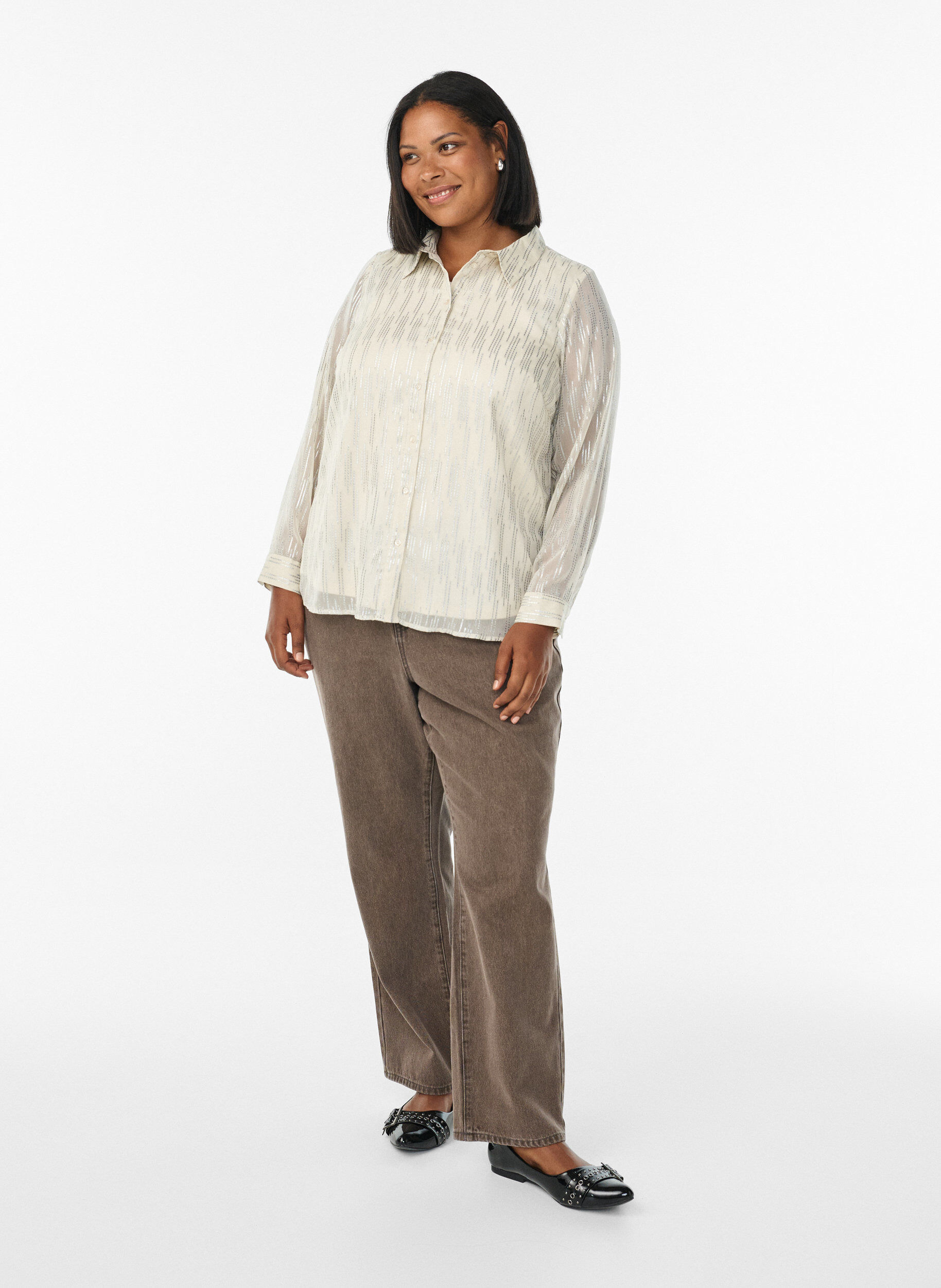 ZizziShirt met glinsterend patroon, Vanille, Model image number 1