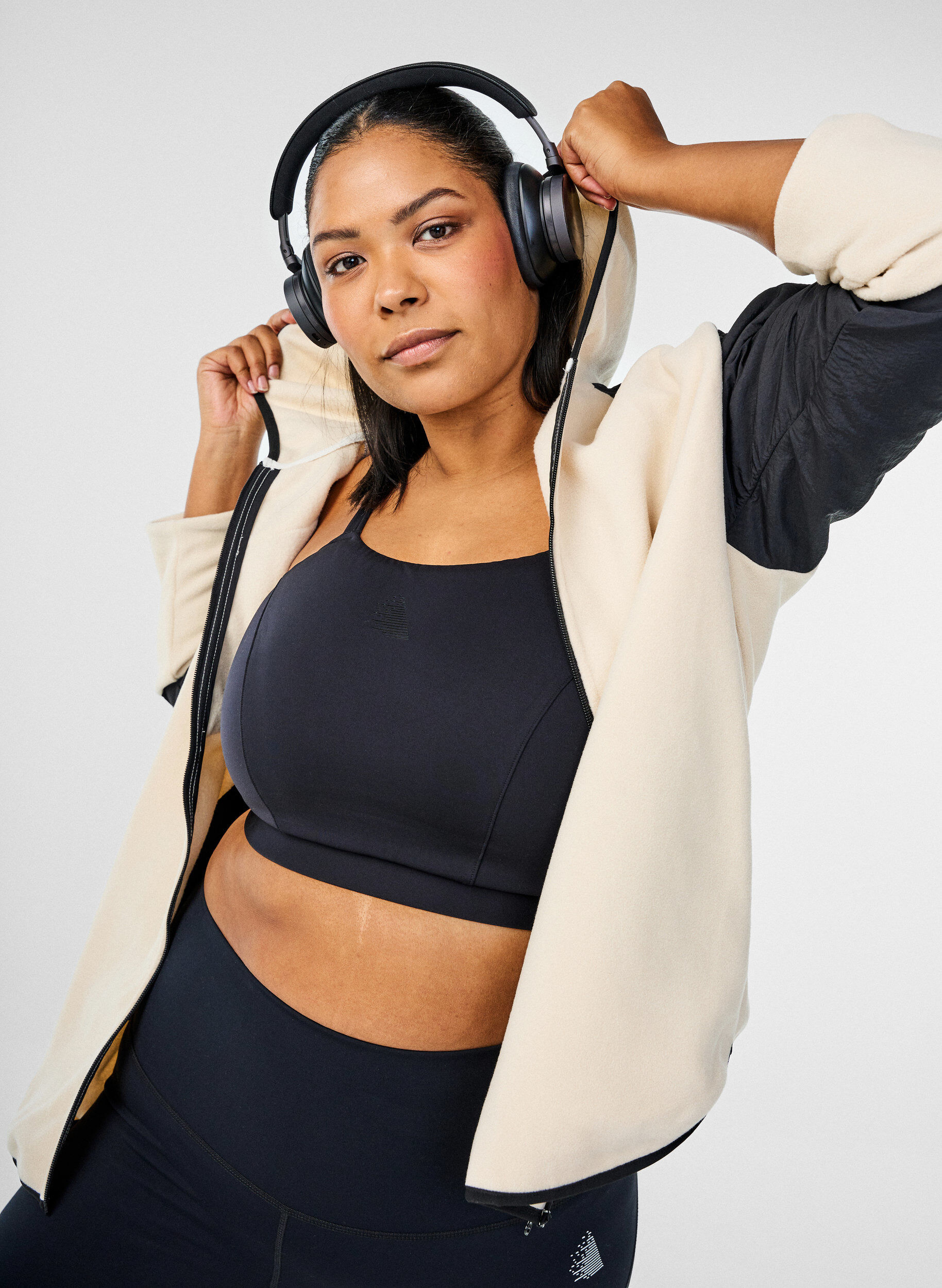 ZizziFleecejack met capuchon en zakken, Beige, Image image number 0