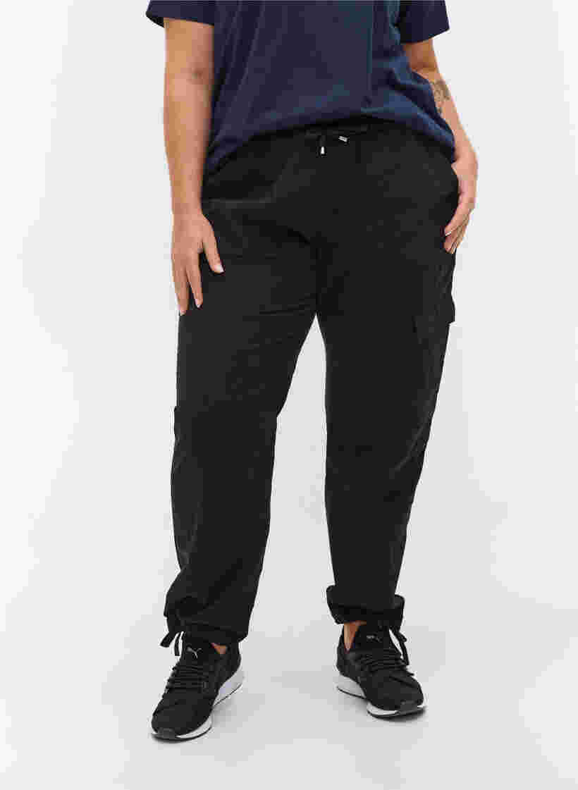Pantalon ample en coton, Black, Model image number 2