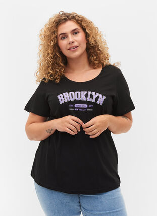 T-shirt en coton avec imprimé, Black Brooklyn, Model image number 0